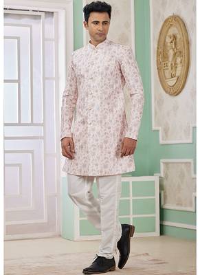 banarasi jacquard baby pink festival wear embroidery work readymade indo western 1