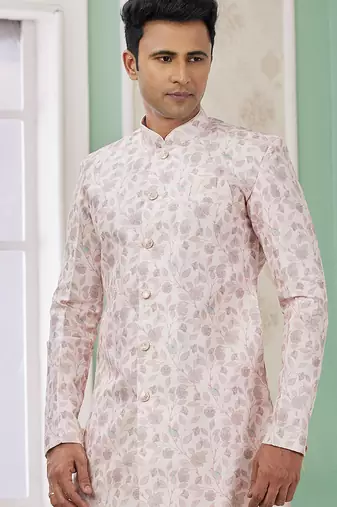 banarasi jacquard baby pink festival wear embroidery work readymade indo western