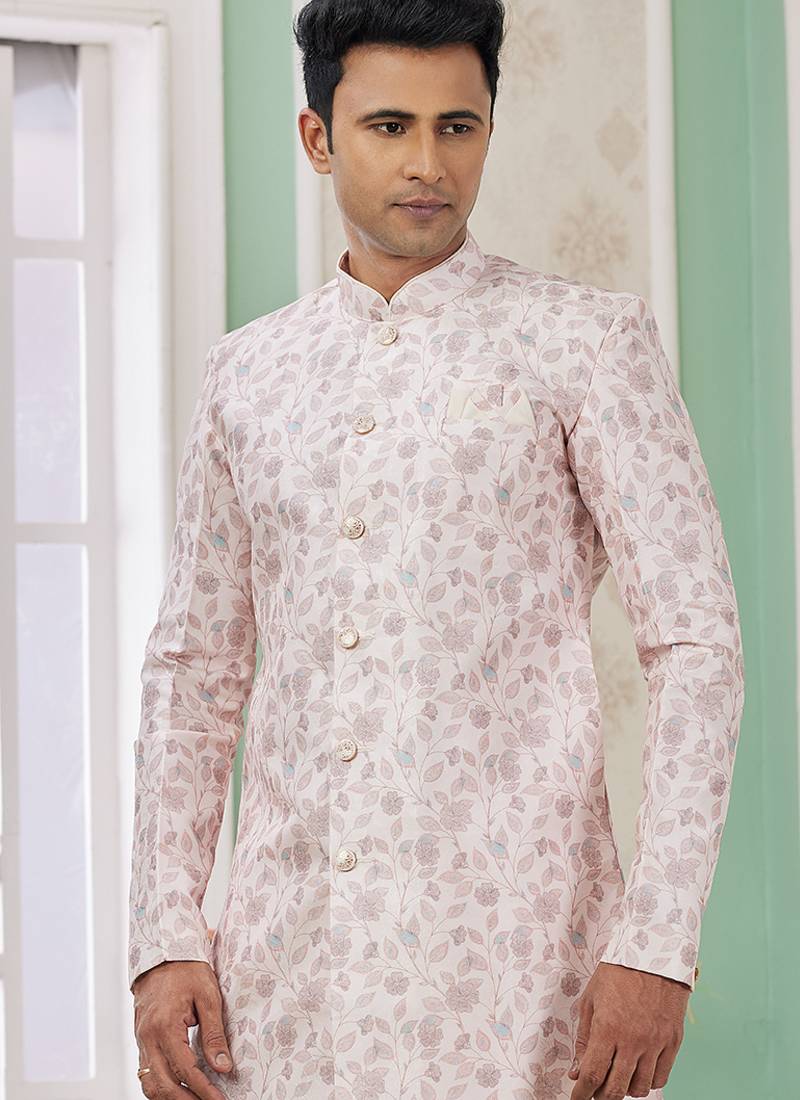 banarasi jacquard baby pink festival wear embroidery work readymade indo western