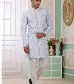 banarasi jacquard sky blue festival wear embroidery work readymade indo western