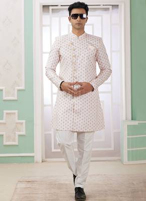 banarasi jacquard cream festival wear embroidery work readymade indo western 1