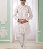 banarasi jacquard cream festival wear embroidery work readymade indo western