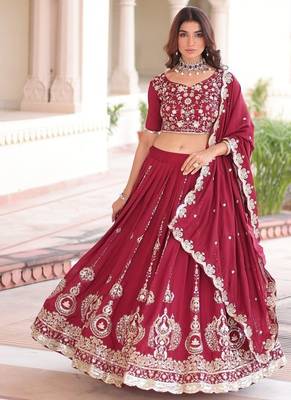 Maroon Vichitra Silk With Sequins Embroidered work lahenga choli and duptta 1