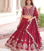 Maroon Vichitra Silk With Sequins Embroidered work lahenga choli and duptta
