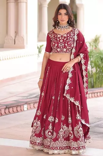 Maroon Vichitra Silk With Sequins Embroidered work lahenga choli and duptta