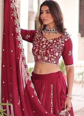Maroon Vichitra Silk With Sequins Embroidered work lahenga choli and duptta 5