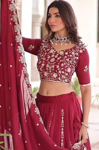 Maroon Vichitra Silk With Sequins Embroidered work lahenga choli and duptta