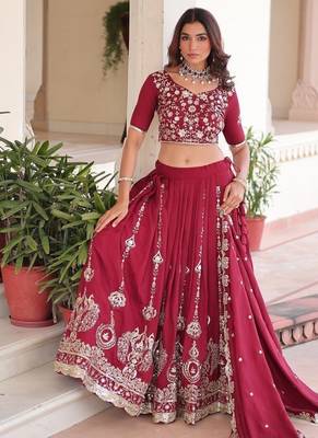 Maroon Vichitra Silk With Sequins Embroidered work lahenga choli and duptta 6