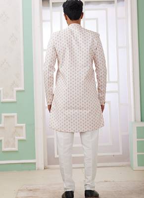 banarasi jacquard cream festival wear embroidery work readymade indo western 3
