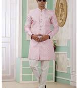 banarasi jacquard light pink festival wear embroidery work readymade indo western