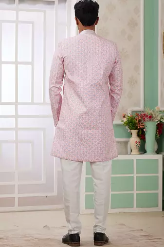 banarasi jacquard light pink festival wear embroidery work readymade indo western