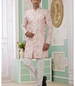 banarasi jacquard peach festival wear embroidery work readymade indo western