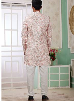 banarasi jacquard peach festival wear embroidery work readymade indo western 2