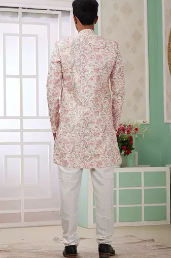 banarasi jacquard peach festival wear embroidery work readymade indo western