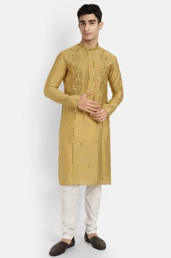 Yellow pure rayon wedding special premium designer kurta pyjama