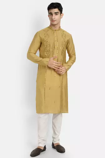 Yellow pure rayon wedding special premium designer kurta pyjama