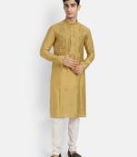 Yellow pure rayon wedding special premium designer kurta pyjama