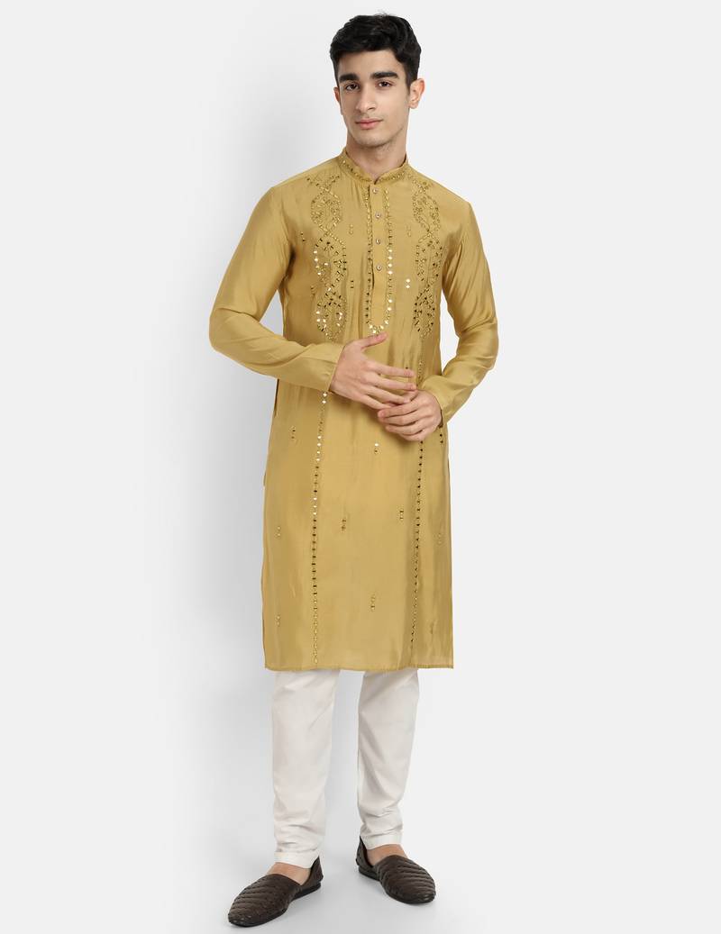 Yellow pure rayon wedding special premium designer kurta pyjama