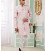 banarasi jacquard baby pink festival wear pattern pc work readymade indo western