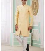 banarasi jacquard yellow festival wear pattern pc work readymade indo western