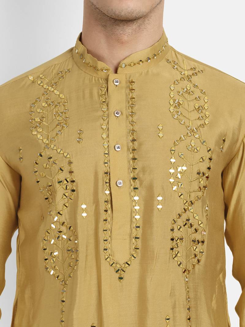 Yellow pure rayon wedding special premium designer kurta pyjama
