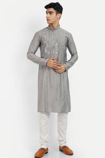 Grey pure rayon wedding special premium designer kurta pyjama
