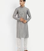 Grey pure rayon wedding special premium designer kurta pyjama
