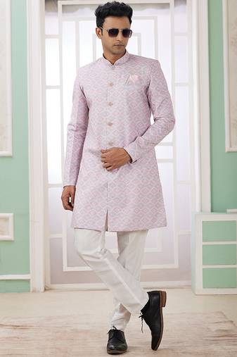 banarasi jacquard pink festival wear pattern pc work readymade indo western