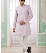 banarasi jacquard pink festival wear pattern pc work readymade indo western