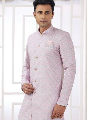 banarasi jacquard pink festival wear pattern pc work readymade indo western 2
