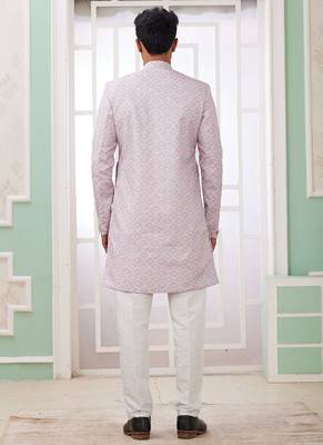 banarasi jacquard pink festival wear pattern pc work readymade indo western 3