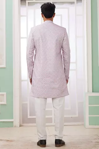 banarasi jacquard pink festival wear pattern pc work readymade indo western