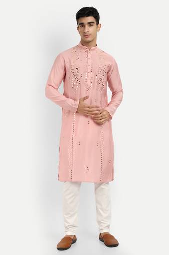 Peach pure rayon wedding special premium designer kurta pyjama