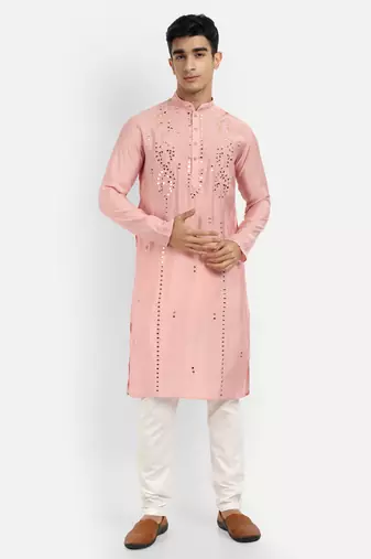 Peach pure rayon wedding special premium designer kurta pyjama
