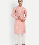 Peach pure rayon wedding special premium designer kurta pyjama