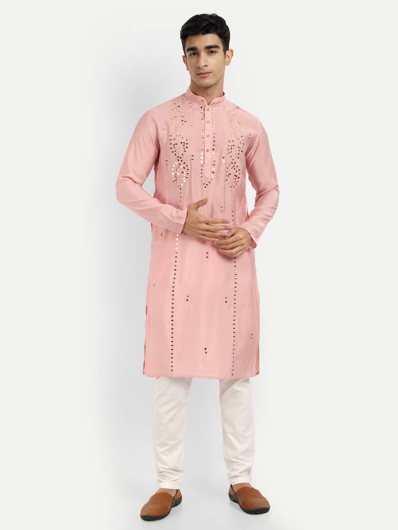 Peach pure rayon wedding special premium designer kurta pyjama