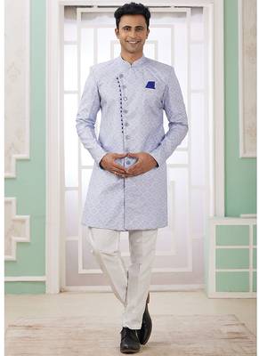 banarasi jacquard light blue festival wear embroidery work readymade indo western 1