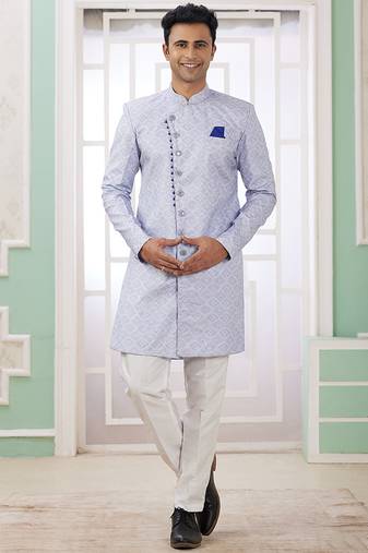 banarasi jacquard light blue festival wear embroidery work readymade indo western