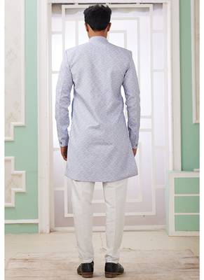 banarasi jacquard light blue festival wear embroidery work readymade indo western 2