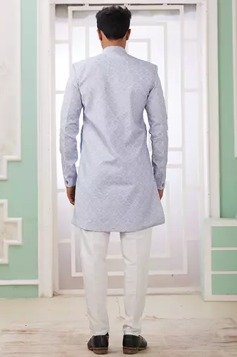 banarasi jacquard light blue festival wear embroidery work readymade indo western
