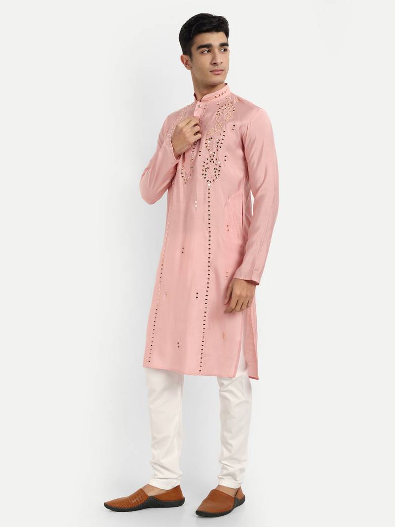 Peach pure rayon wedding special premium designer kurta pyjama