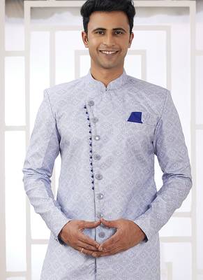 banarasi jacquard light blue festival wear embroidery work readymade indo western 3