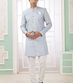 banarasi jacquard sky blue festival wear embroidery work readymade indo western