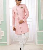 banarasi jacquard pink festival wear embroidery work readymade indo western