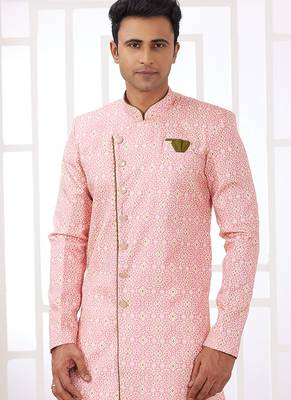 banarasi jacquard pink festival wear embroidery work readymade indo western 2
