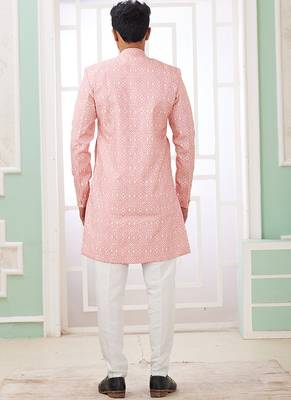 banarasi jacquard pink festival wear embroidery work readymade indo western 3