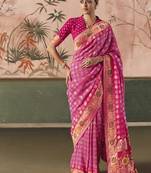 Pink khadi georgette with designer weaving work & beautiful tassels bandhani saree