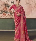 Crimson khadi georgette with designer weaving work & beautiful tassels bandhani saree