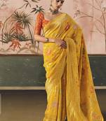 Yellow khadi georgette with designer weaving work & beautiful tassels bandhani saree