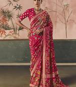 Red khadi georgette with designer weaving work & beautiful tassels bandhani saree